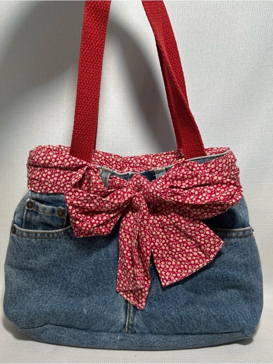 Levi's Handbags - Levi's Denim Shoulder Bag with Red Floral Bow and Red Straps